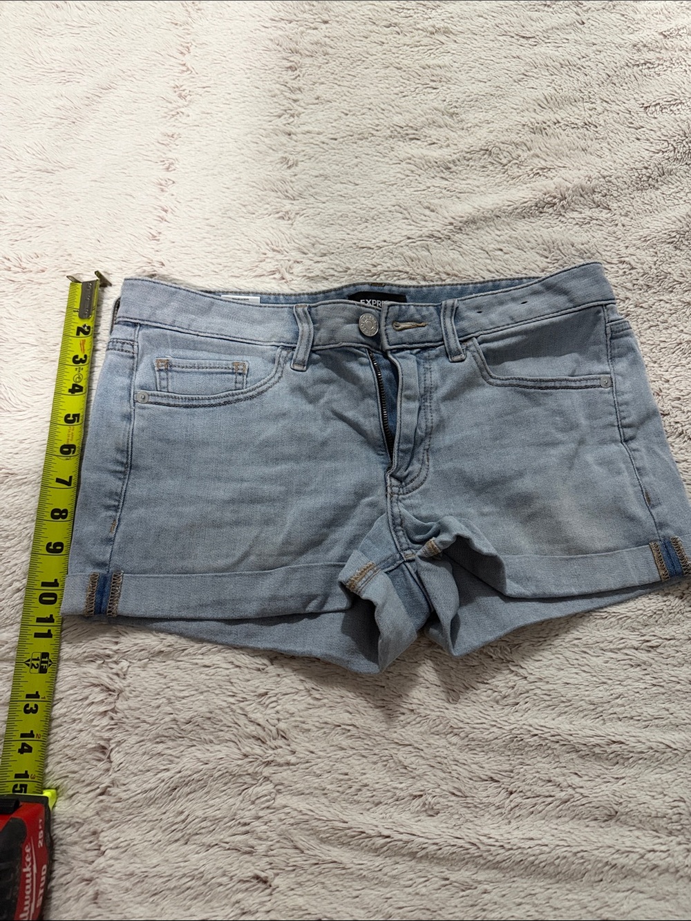Express Light Wash Denim Roll-Cuff Jean Shorts